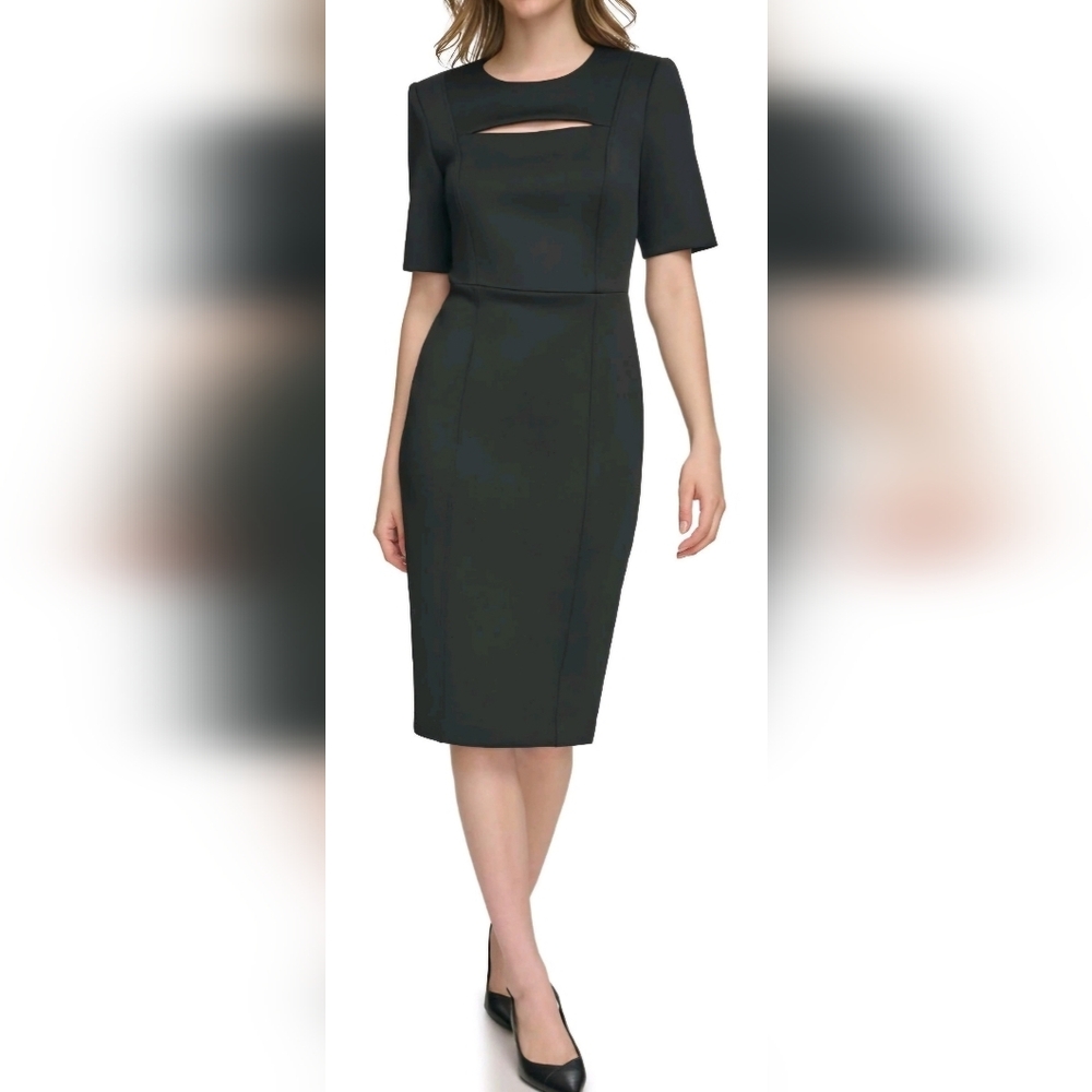 Calvin Klein Elegant Women's Black Scuba Short Sleeve Sheath Dress Size 2